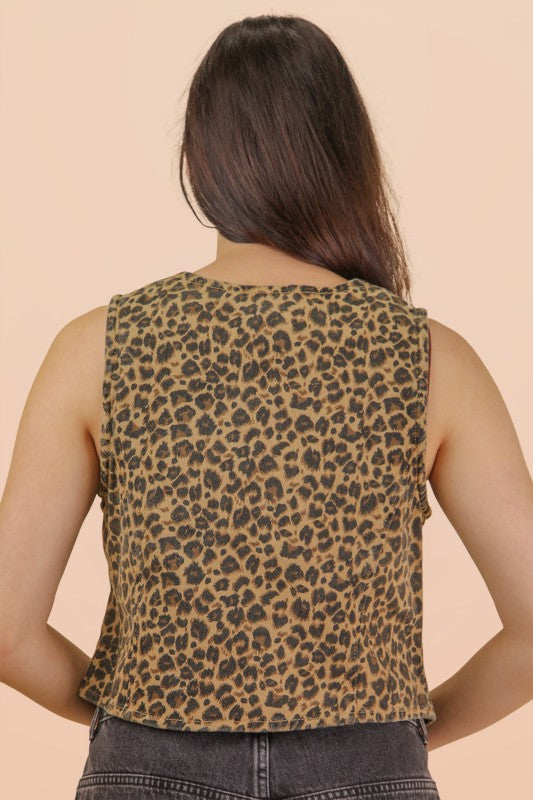 Denim Leopard Vest