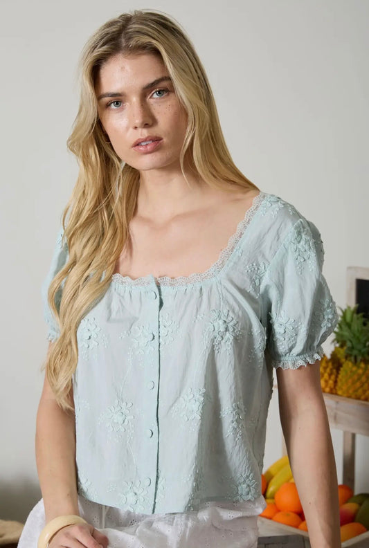 Sussy Floral Embroidery Lace Puff Sleeve