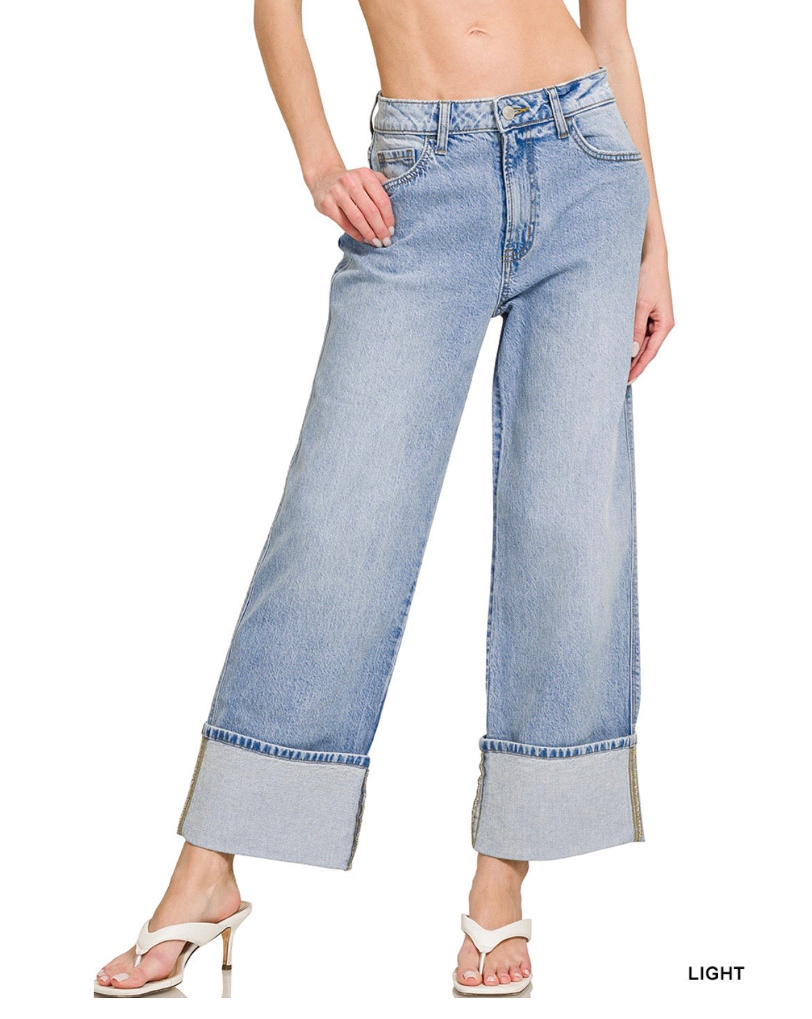 Dona High Rise Wide-Leg Cuffed Jeans