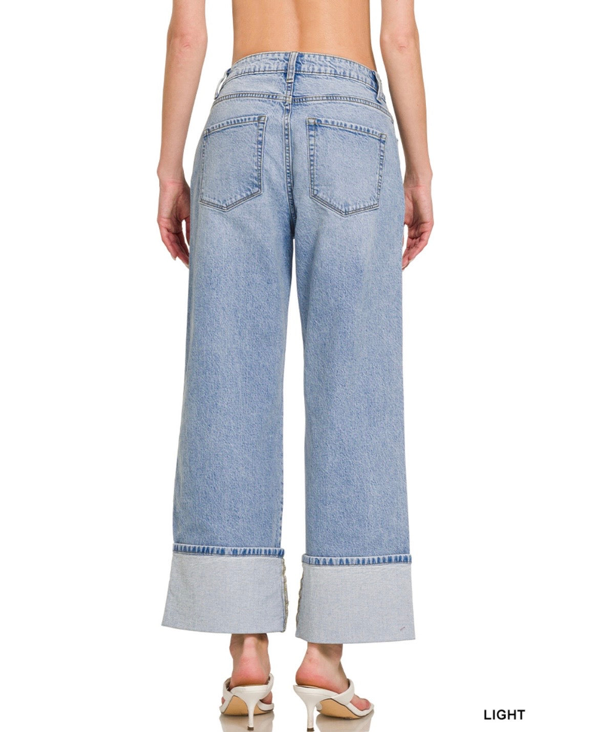 Dona High Rise Wide-Leg Cuffed Jeans