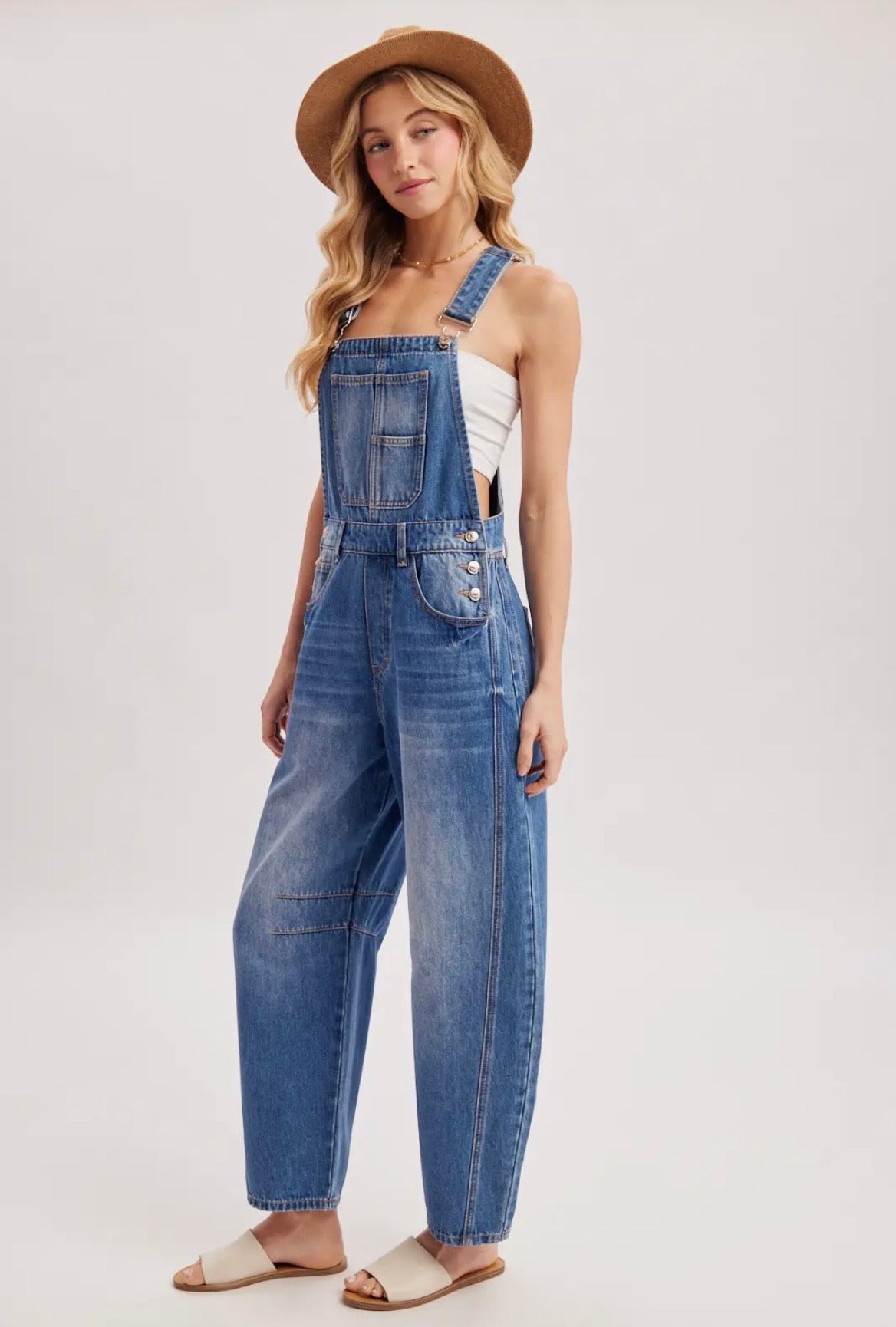 Katty Denim Barrel Overalls