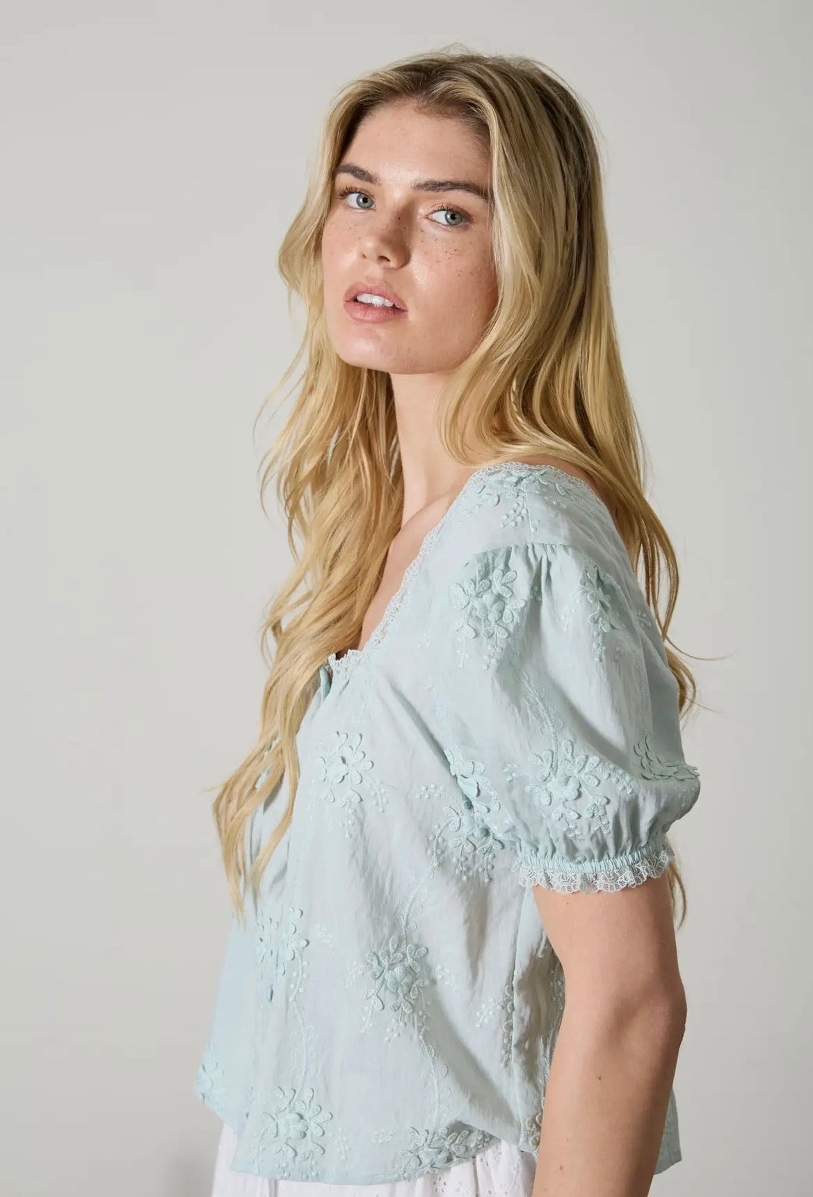 Sussy Floral Embroidery Lace Puff Sleeve
