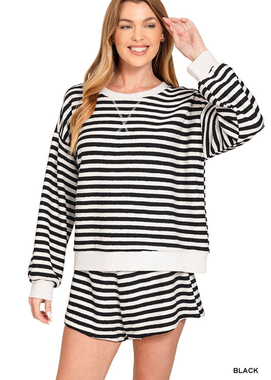 Kelsey Striped Rib Banded Pullover & Short Set