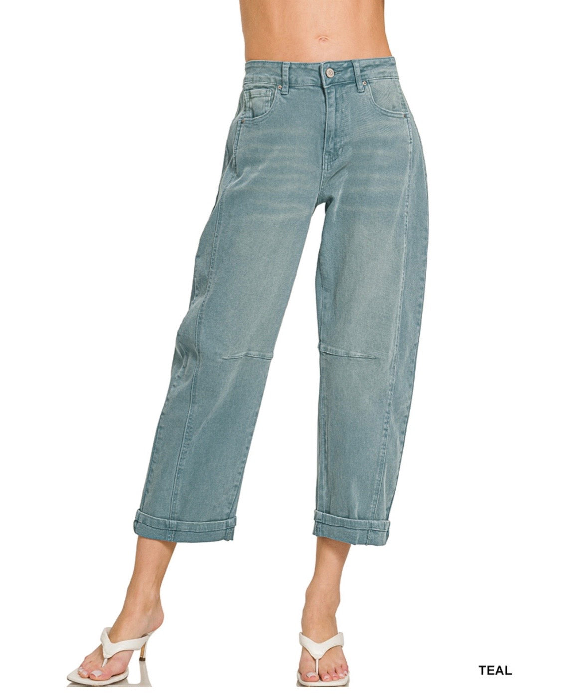 Tara Teal Cropped Barrel Jeans