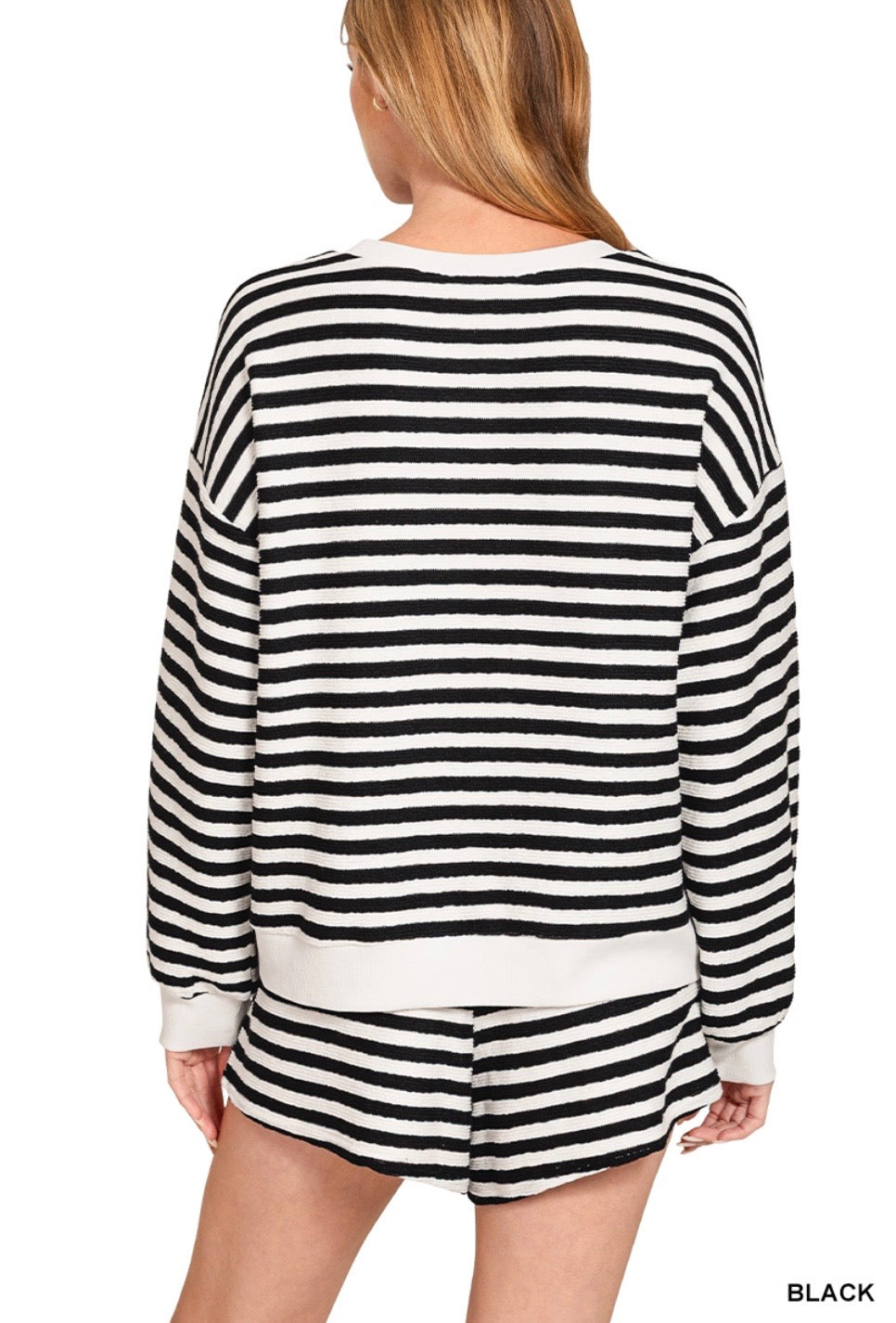 Kelsey Striped Rib Banded Pullover & Short Set