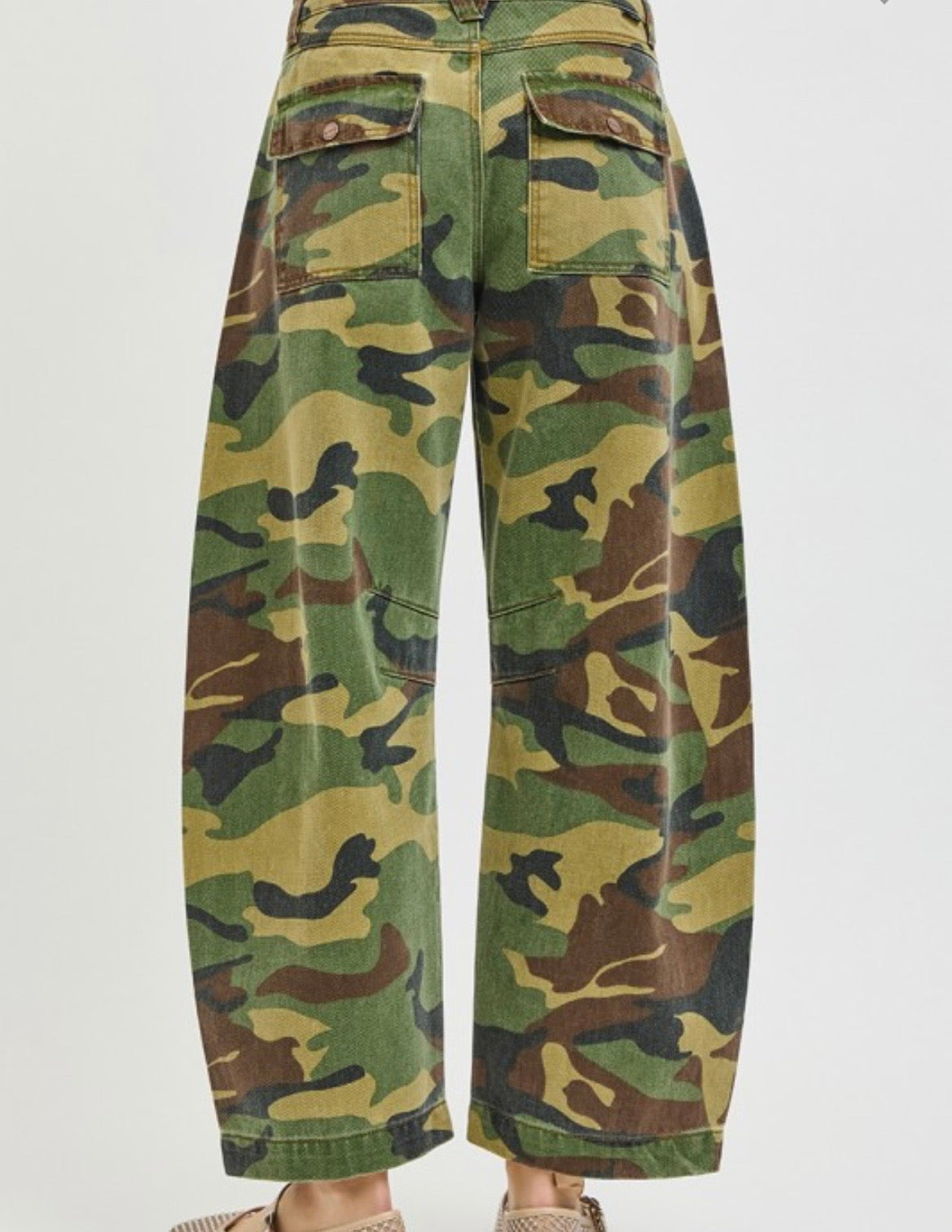 Camo Mid Rise Crop Barrel Jeans
