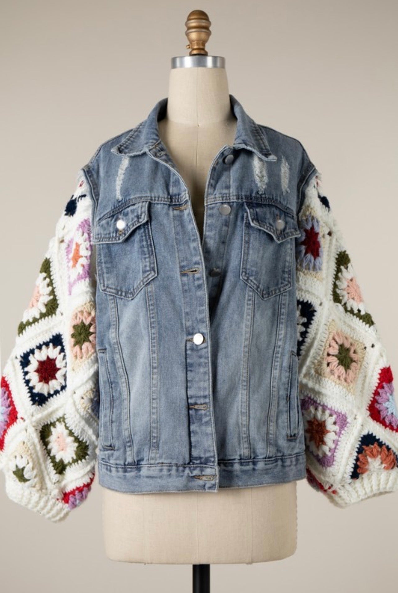 Granny Squares Crochet Denim Jacket