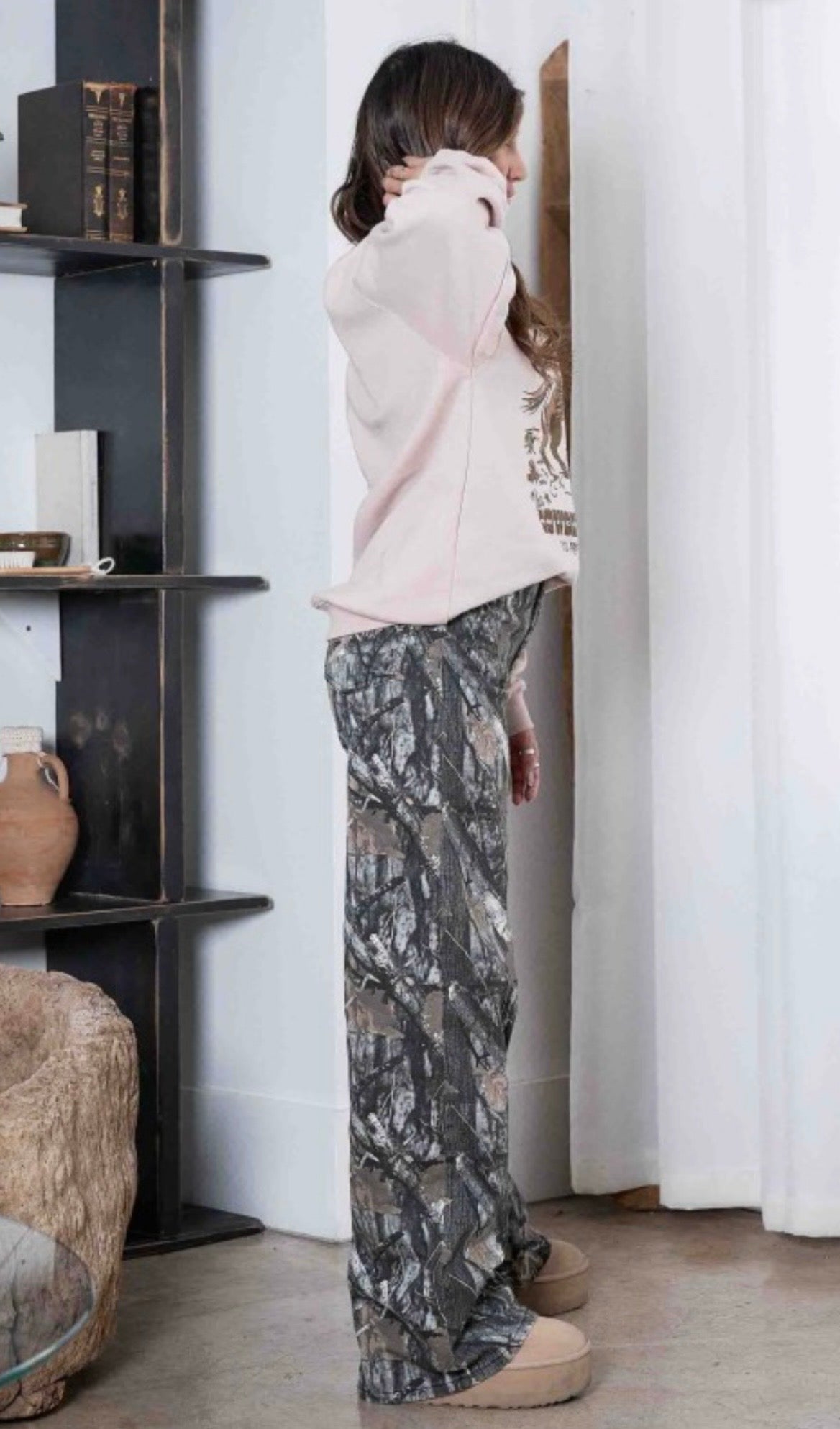 Dark Wood Wide Leg Camo Pants