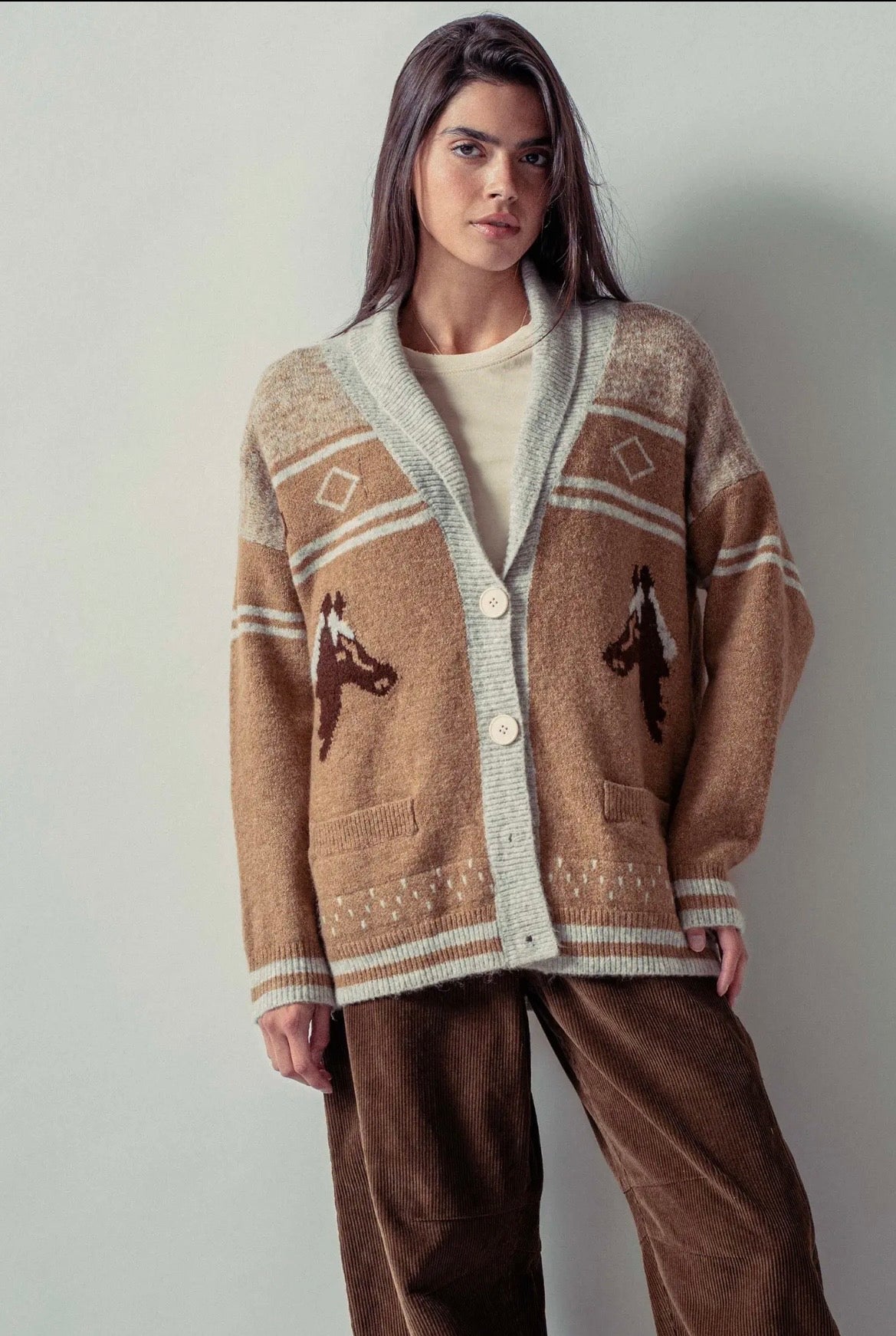 Luna Horse Shawl Neck Cardigan Sweater