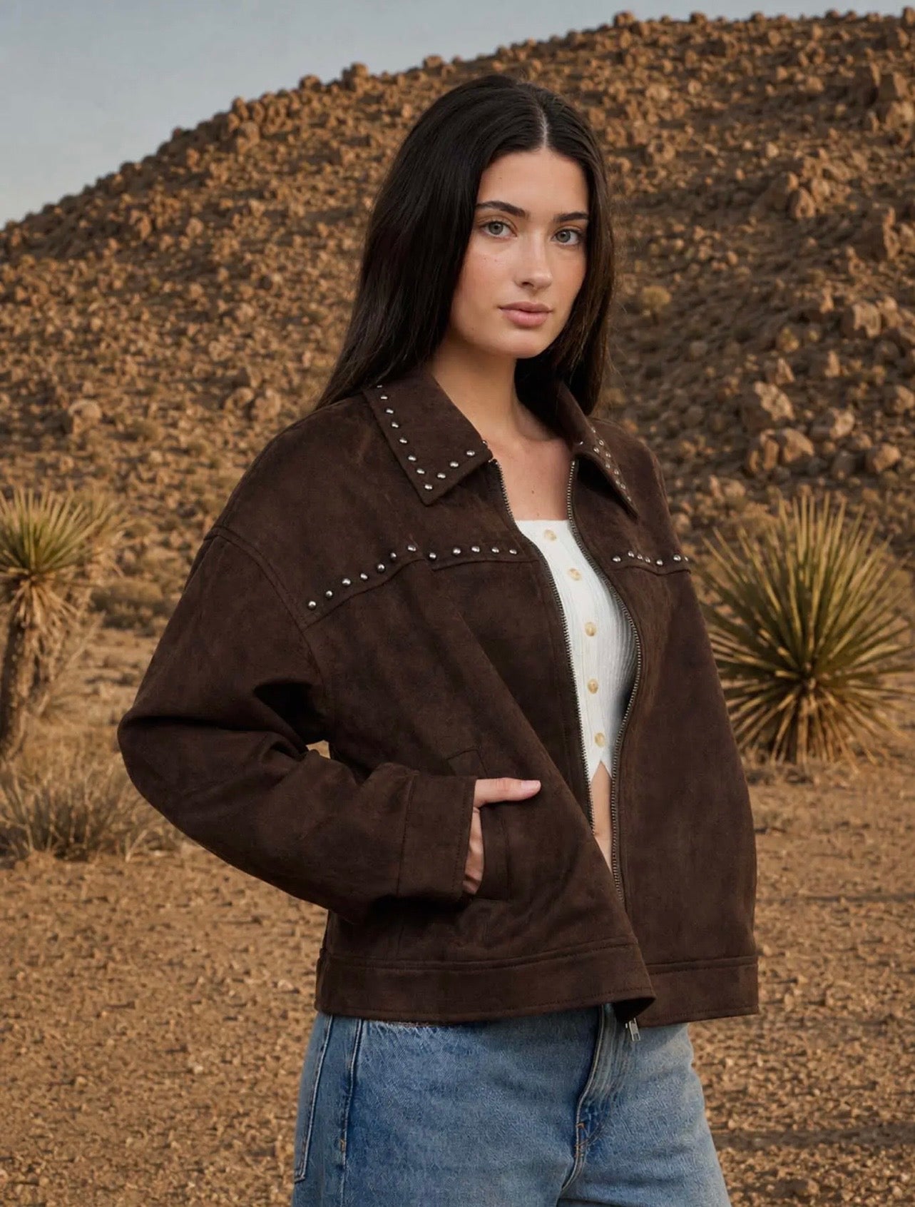 Vegan Suede Zip Up Jacket