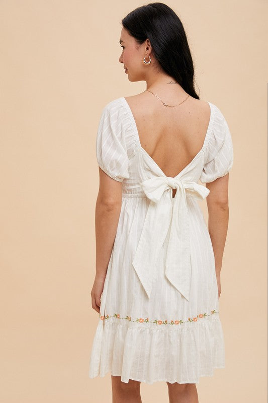 Daisy Embroidered Tie Back Dress
