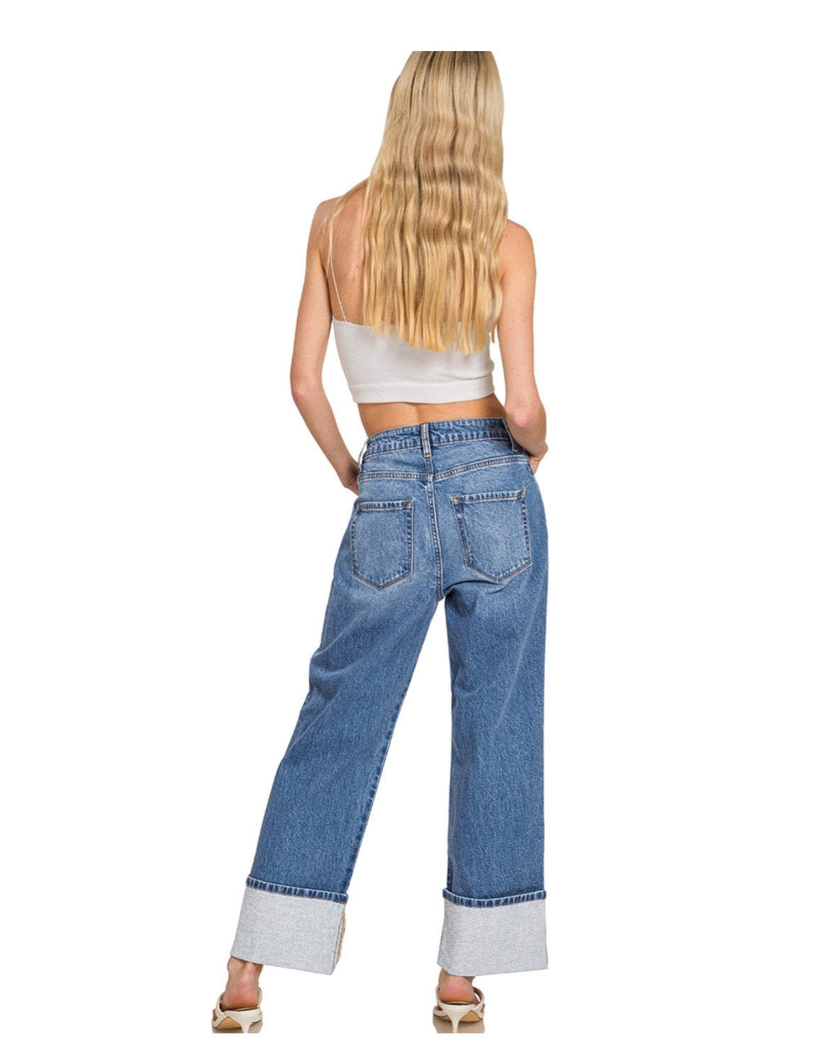 Dona High Rise Wide-Leg Cuffed Jeans