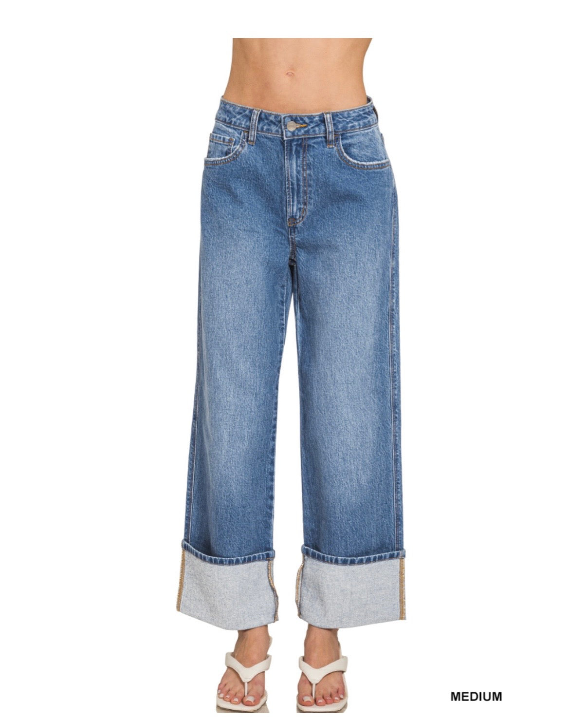 Dona High Rise Wide-Leg Cuffed Jeans
