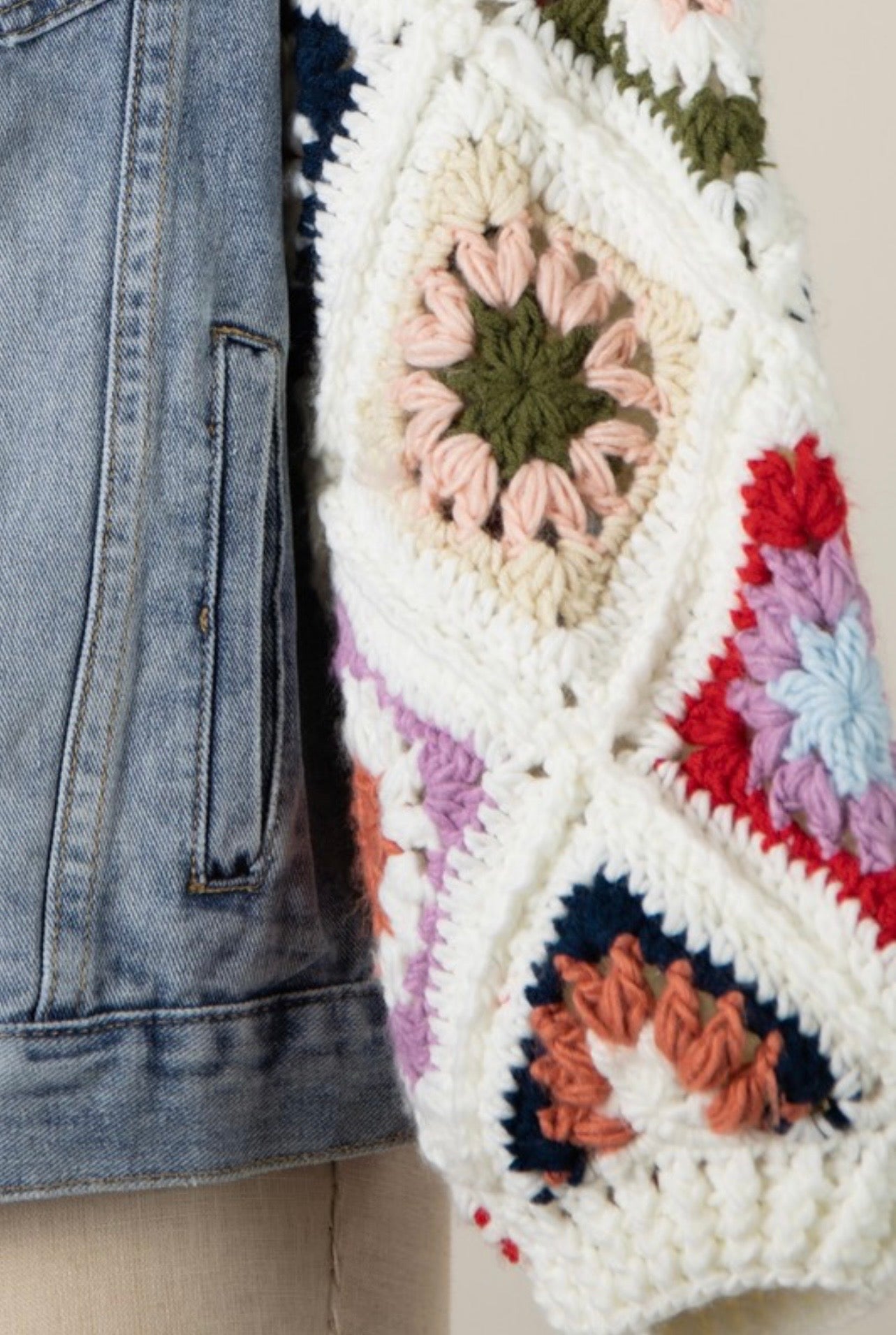 Granny Squares Crochet Denim Jacket