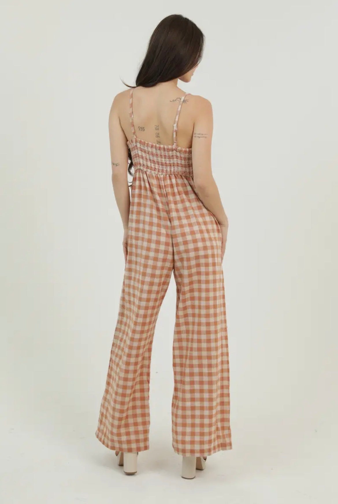 Ginger Gingham Tie Bust Wide Leg Jumpsuit