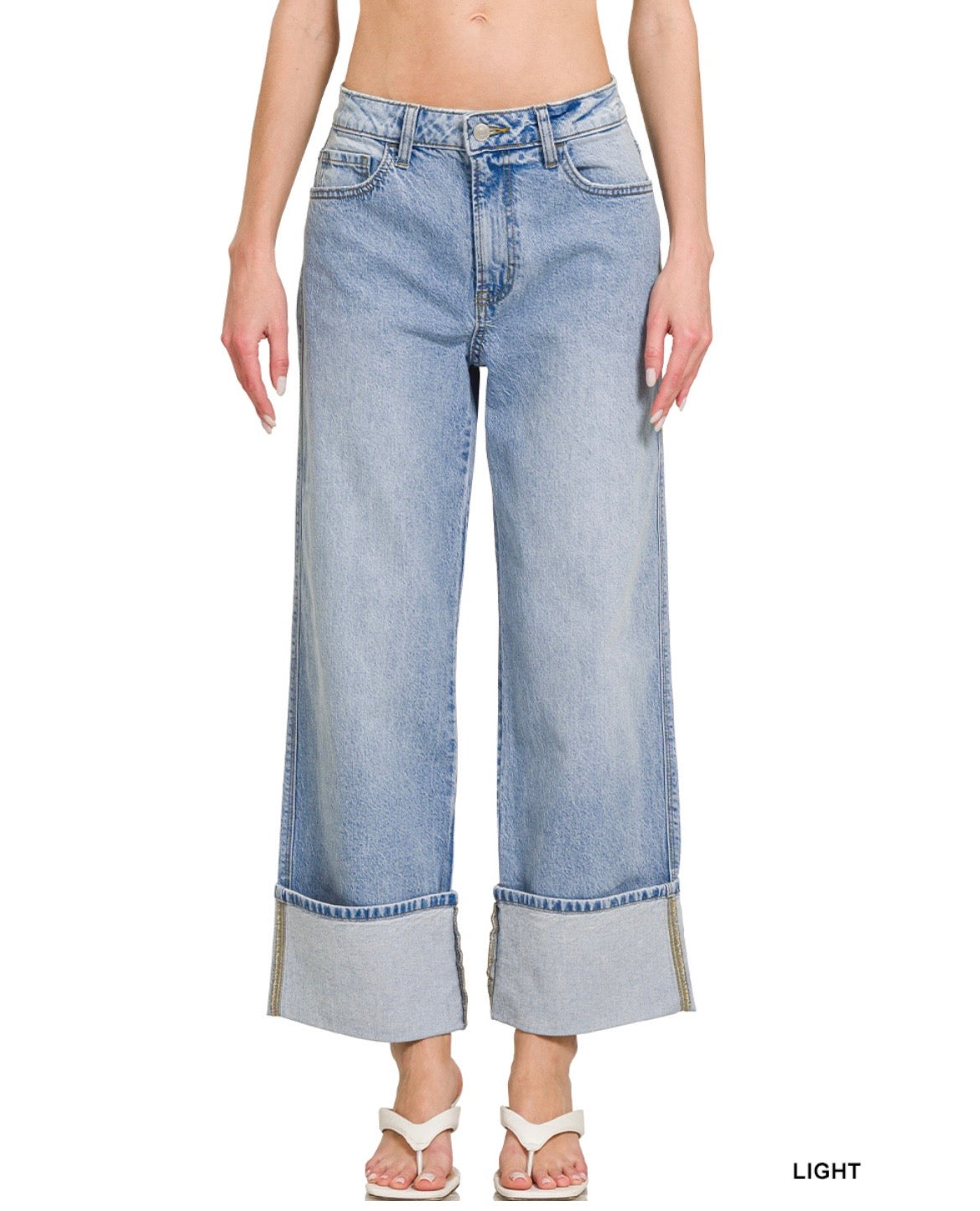 Dona High Rise Wide-Leg Cuffed Jeans