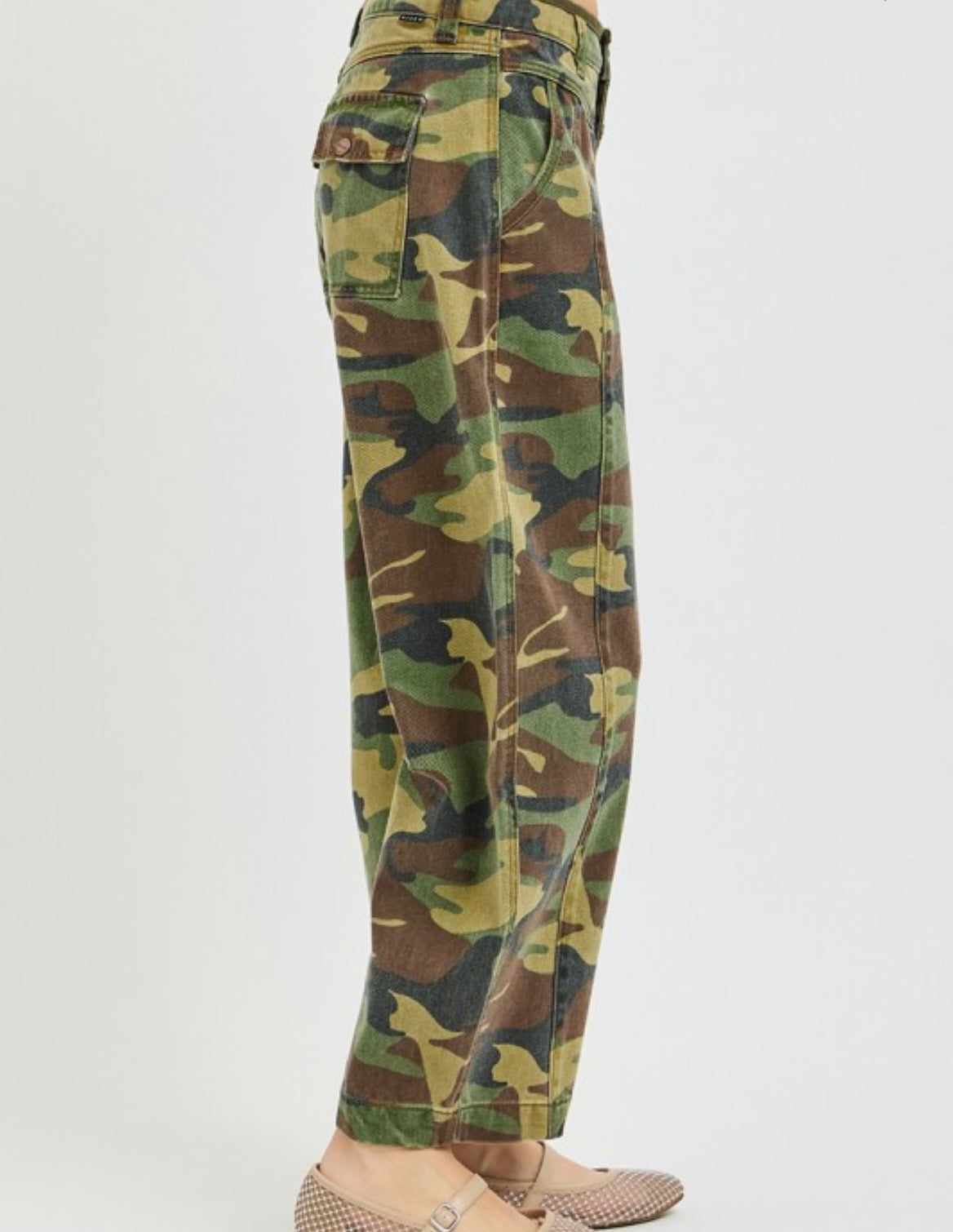 Camo Mid Rise Crop Barrel Jeans