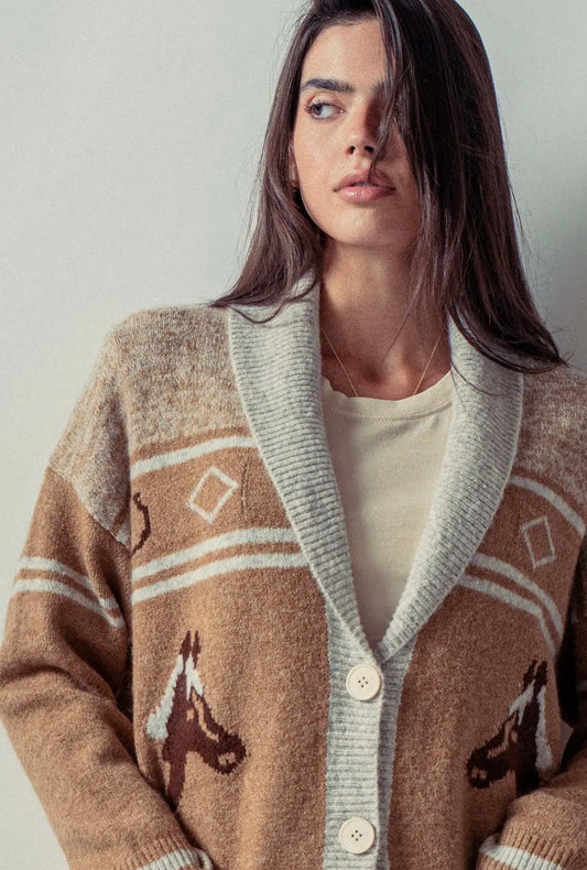 Luna Horse Shawl Neck Cardigan Sweater