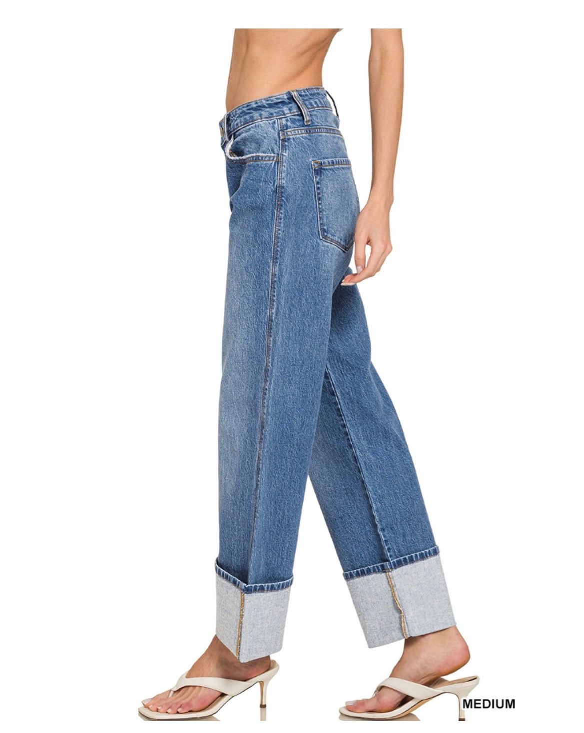 Dona High Rise Wide-Leg Cuffed Jeans