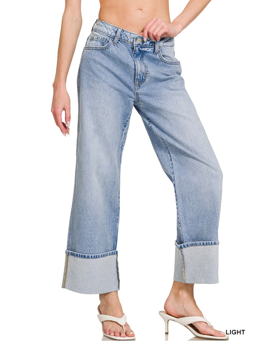 Dona High Rise Wide-Leg Cuffed Jeans