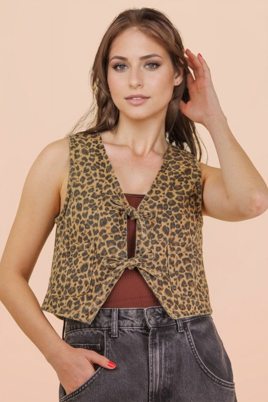 Denim Leopard Vest