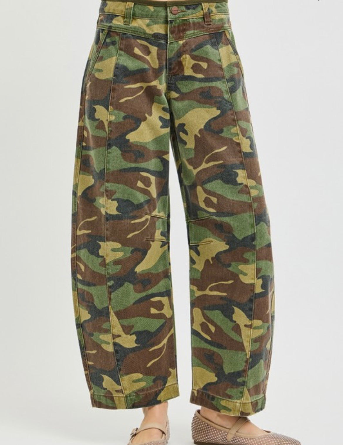 Camo Mid Rise Crop Barrel Jeans