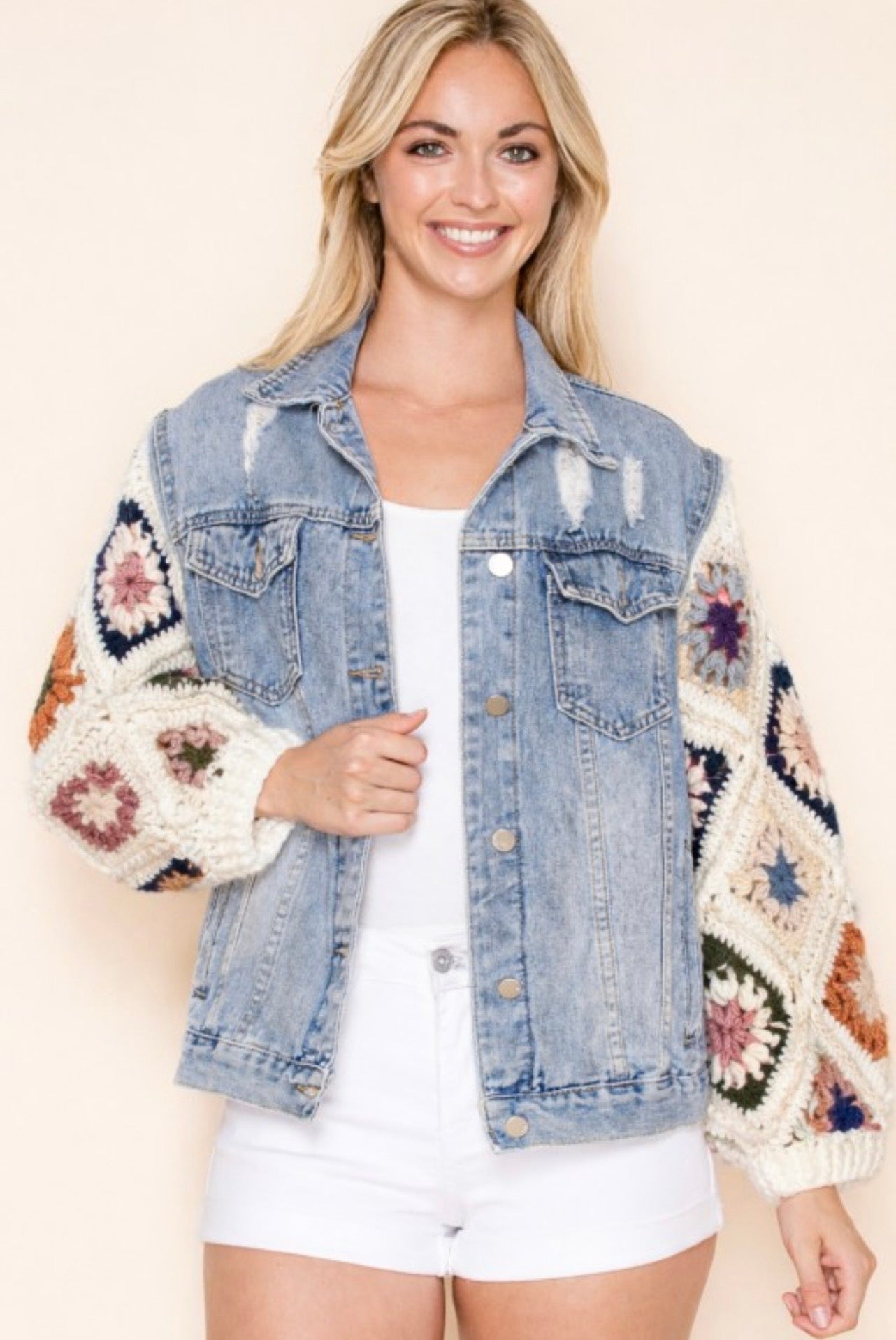 Granny Squares Crochet Denim Jacket