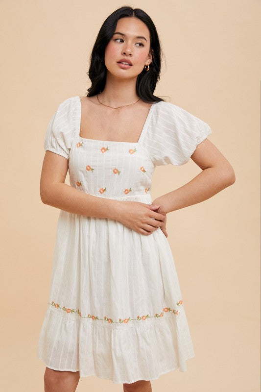 Daisy Embroidered Tie Back Dress